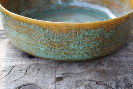 sehr schöne handgetöpferte bronze türkisene Bowl
